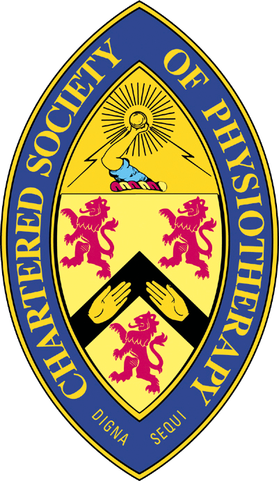 Chartered Society of Physiotherapy logo Chartered Society of Physiotherapy badge, traditionally a bronze or enamel lozenge-shaped pin featuring lions, arms, and a motto scroll, often engraved with the displaying the CSP motto 'Digna Sequi'